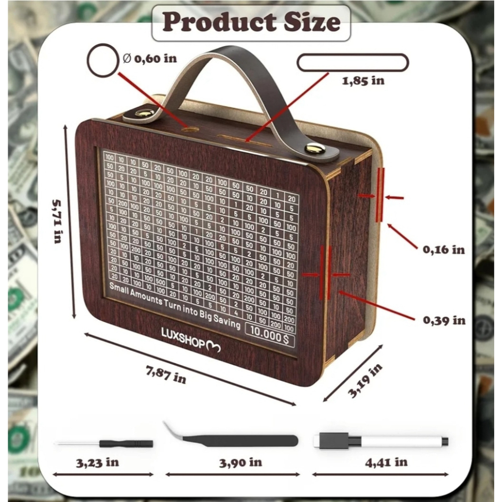 Money Saving Box 10,000 with Handle and Plastic Clear - 10000 Savings Challenge - Picture 2 of 9